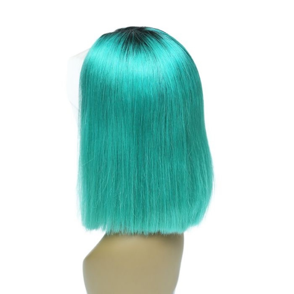 NWT 180% Density Human Hair Teal Blue Lace Front Wig With Black Roots - Picture 2 of 6